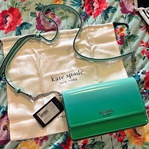 Kate Spade New York Morgan Ombre Saffiano Leather Flap Chain Wallet, mint lique
